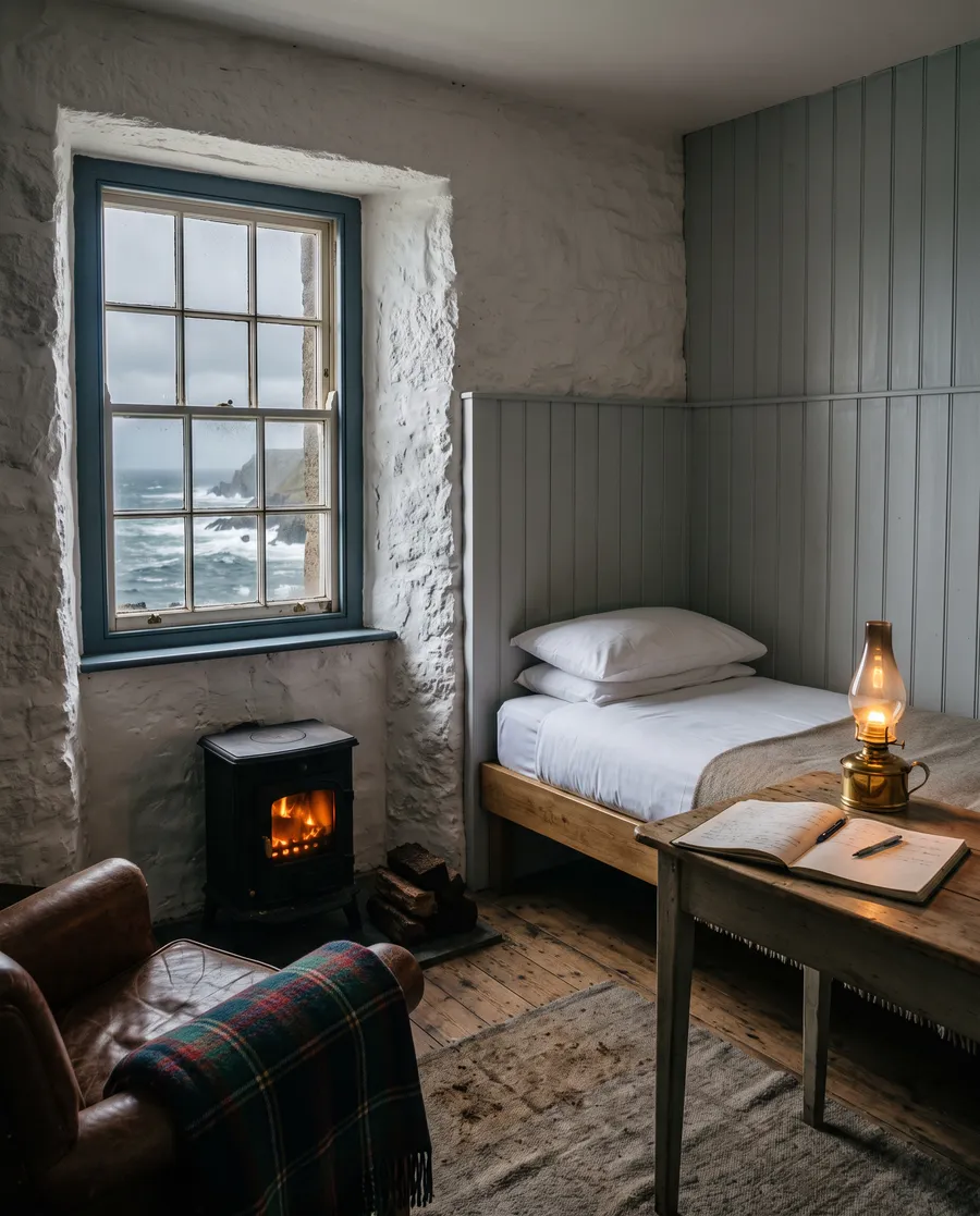 The keeper's quarters: a peat stove, a box bed and a small window onto the sea